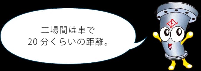 工場間は車で20分くらいの距離。